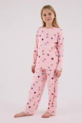 Kız Çocuk Kaşkorse Pijama Takım, %95 Pamuk %5 Elastan - Thumbnail