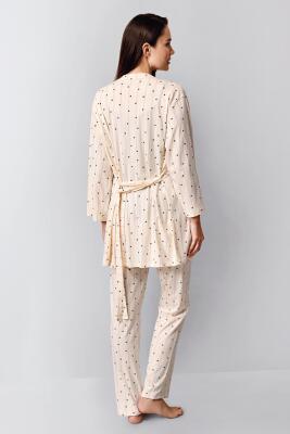 Krem Lohusa 3'lü Takım, Askılı Atlet, Sabahlı ve Pantolon, %100 pamuk - 5