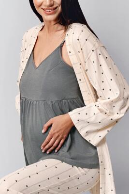 Krem Lohusa 3'lü Takım, Askılı Atlet, Sabahlı ve Pantolon, %100 pamuk - 4