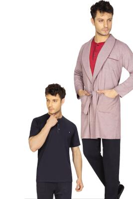 Kutulu Çeyizlik Erkek 5'li Pijama Takım, Kısakol Pijama Takım, Uzunkol Pijama Takım ve Sabahlık - 1