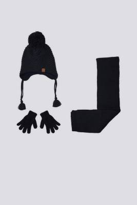 U.S. Polo Assn. - Lacivert Erkek Bebek Atkı-Bere-Eldiven 3'lü Takım, 1-3 yaş arası