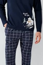 Lacivert Erkek Pijama Takım, %100 Pamuk - Thumbnail