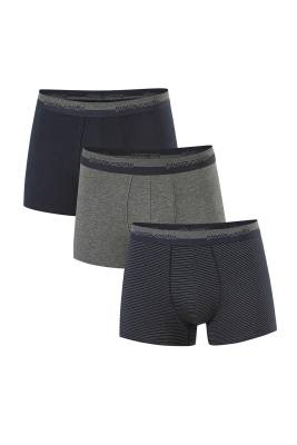 Pierre Cardin - Lacivert Gri Pamuklu Likralı 3'lü Erkek Boxer