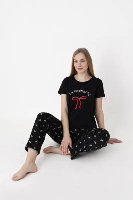 NBB - NBB %100 Pamuklu Kadın Siyah Pijama Takım