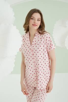 NBB - NBB %100 Pamuklu Pembe Çilekli Gömlek Pijama Takım (1)