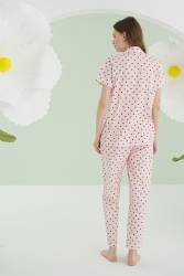 NBB %100 Pamuklu Pembe Çilekli Gömlek Pijama Takım - Thumbnail