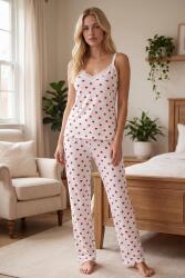 NBB Askılı Kırmızı Kalpli Beyaz Pijama Takım, %100 pamuk