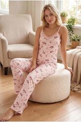 NBB Askılı Pembe Çiçekli pamuklu Pijama Takım