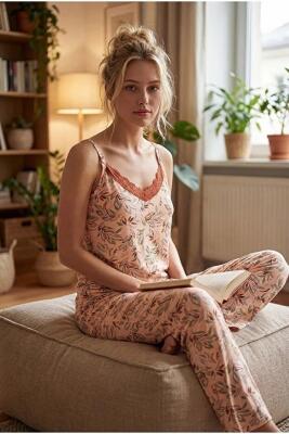 NBB Kadın Askılı Çiçekli Pijama Takım - 1