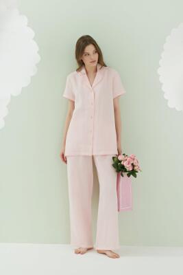 NBB Kadın Gömlek Pijama Takım, Müslin Kumaş, %100 Pamuklu - 4