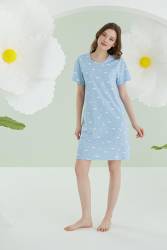 NBB Kadın Mavi Gecelik %100 Pamuk - Thumbnail