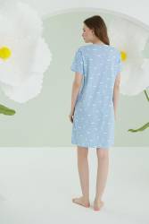 NBB Kadın Mavi Gecelik %100 Pamuk - Thumbnail