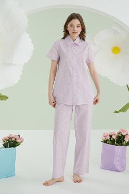 NBB Kalpli Önden Düğmeli Yazlık Pijama Takım, %100 Pamuklu - 4