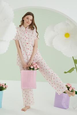 NBB Kalpli Önden Düğmeli Yazlık Pijama Takım, %100 Pamuklu - 8