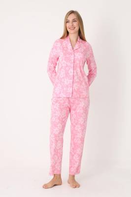 NBB - Önden Düğmeli Pijama Takım, %100 Pamuk, Çiçekli , Uzun kol, cepli (1)