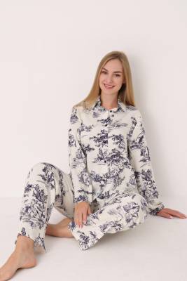 NBB - Önden Düğmeli Pijama Takım, %100 Viskon, Uzun kol, cepli (1)