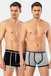 Erkek 2'li Biyeli Boxer, %95 Pamuk, %5 Elastan Gri-Siyah