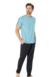 Pierre Cardin %100 Pamuk Erkek Pijama Takım,Bisiklet Yaka, Kısakol, Cepli Mavi