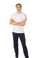Pierre Cardin %100 Pamuk Erkek Pijama Takım,Bisiklet Yaka, Kısakol, Cepli Beyaz