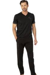 Pierre Cardin %100 Pamuk, V Yaka, Kısakol, Penye Erkek Pijama Takım, Alt Pijama Ceplidir - Thumbnail