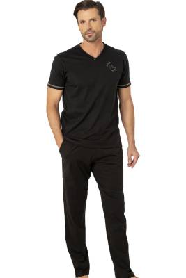 Pierre Cardin %100 Pamuk, V Yaka, Kısakol, Penye Erkek Pijama Takım, Alt Pijama Ceplidir - 4