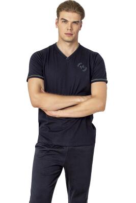Pierre Cardin %100 Pamuk, V Yaka, Kısakol, Penye Erkek Pijama Takım, Alt Pijama Ceplidir - 3