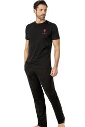 Pierre Cardin %100 Pamuklu, Bisiklet Yaka, Kısakol Penye Pijama Takım, Ceplidir Siyah