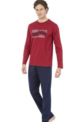 Pierre Cardin - Pierre Cardin %100 Pamuklu Erkek Pijama Takım, Mevsimlik Uzunkollu