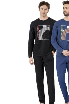 Pierre Cardin - Pierre Cardin %100 Pamuklu Mevsimlik Baskılı Erkek Pijama Takım (1)