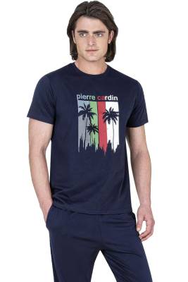 Pierre Cardin - Pierre Cardin %100 Pamuklu Tam Kalıp Pijama Takım, Erkek T-shirt Pantolon Takım, Ceplidir