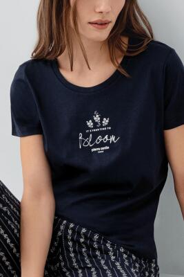 Pierre Cardin Kadın Çizgili Cepli Kapri Pijama Takımı %50 Pamuk %50 Modal – Kısa Kollu Tişört, Rahat Kesim - 3