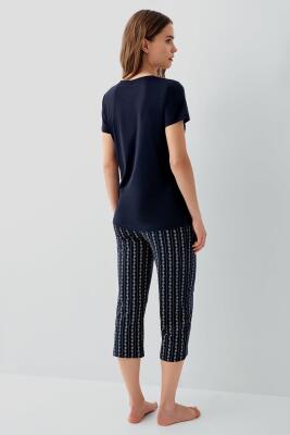 Pierre Cardin Kadın Çizgili Cepli Kapri Pijama Takımı %50 Pamuk %50 Modal – Kısa Kollu Tişört, Rahat Kesim - 4