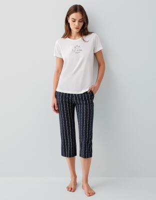 Pierre Cardin Kadın Çizgili Cepli Kapri Pijama Takımı %50 Pamuk %50 Modal – Kısa Kollu Tişört, Rahat Kesim - 6