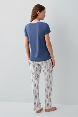 Pierre Cardin Kadın Kısa Kollu Pijama Takımı %50 Pamuk %50 Modal – Desenli Cepli Pijama Altı, Tam Kalıp - 4