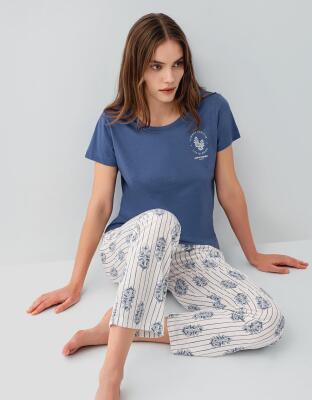 Pierre Cardin Kadın Kısa Kollu Pijama Takımı %50 Pamuk %50 Modal – Desenli Cepli Pijama Altı, Tam Kalıp - 1