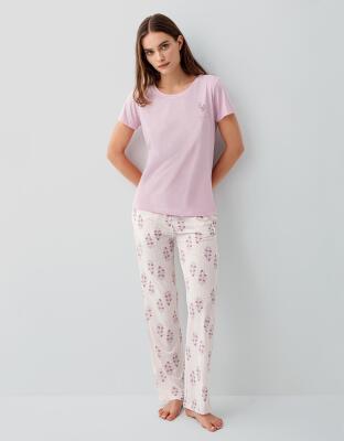 Pierre Cardin Kadın Kısa Kollu Pijama Takımı %50 Pamuk %50 Modal – Desenli Cepli Pijama Altı, Tam Kalıp - 6