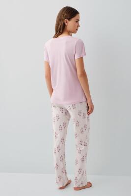 Pierre Cardin Kadın Kısa Kollu Pijama Takımı %50 Pamuk %50 Modal – Desenli Cepli Pijama Altı, Tam Kalıp - 8