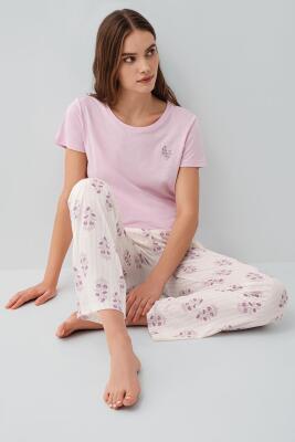 Pierre Cardin Kadın Kısa Kollu Pijama Takımı %50 Pamuk %50 Modal – Desenli Cepli Pijama Altı, Tam Kalıp - 9