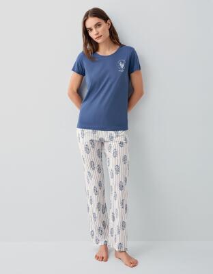 Pierre Cardin Kadın Kısa Kollu Pijama Takımı %50 Pamuk %50 Modal – Desenli Cepli Pijama Altı, Tam Kalıp - 2