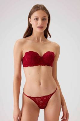 Pierre Cardin - Pierre Cardin Balenli Straplez Push Up Destekli Sütyen Takım