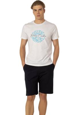 Pierre Cardin - Pierre Cardin, Bisiklet Yaka, Baskılı, T-shirt Şort Takım, %100 Pamuk