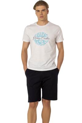 Pierre Cardin, Bisiklet Yaka, Baskılı, T-shirt Şort Takım, %100 Pamuk - 1