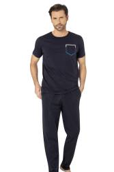 Pierre Cardin, Bisiklet Yaka, Erkek Penye Yazlık Pijama Takım, %100 Pamuk - Thumbnail