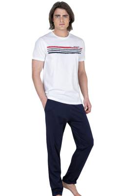 Pierre Cardin - Pierre Cardin Bisiklet Yaka Kısa Kol Tam Kalıp Erkek Pijama Takım, %100 Pamuk, Ceplidir