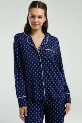Pierre Cardin Boydan Düğmeli, Uzunkol Desenli Pijama Takım, Kutulu Çeyizlik Pijama Takım, %96 Viskon %4Elastan - Thumbnail