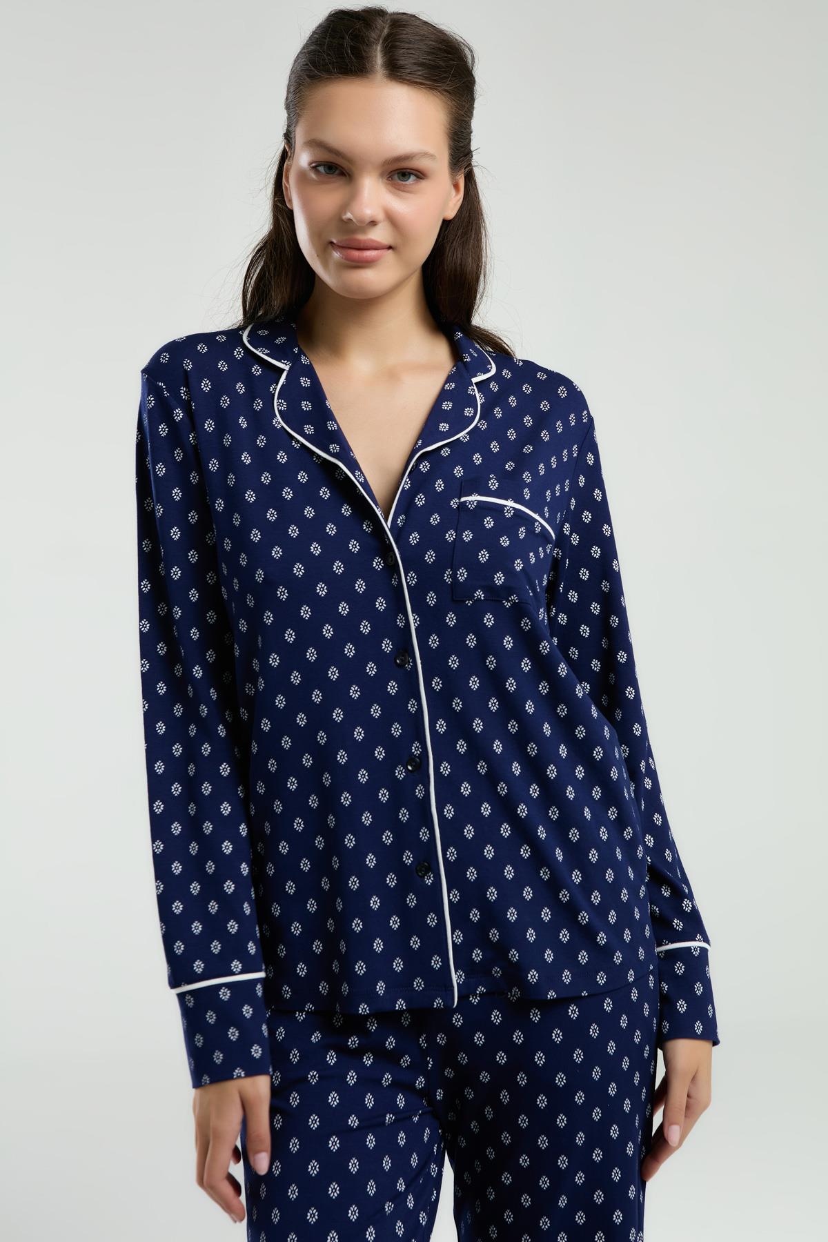 Pierre Cardin Boydan Düğmeli, Uzunkol Desenli Pijama Takım, Kutulu Çeyizlik Pijama Takım, %96 Viskon %4Elastan