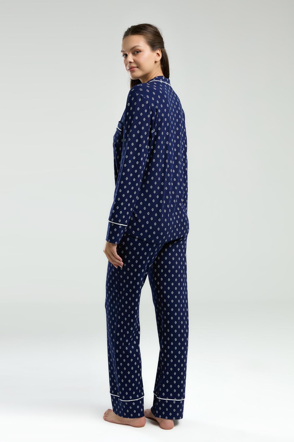 Pierre Cardin Boydan Düğmeli, Uzunkol Desenli Pijama Takım, Kutulu Çeyizlik Pijama Takım, %96 Viskon %4Elastan