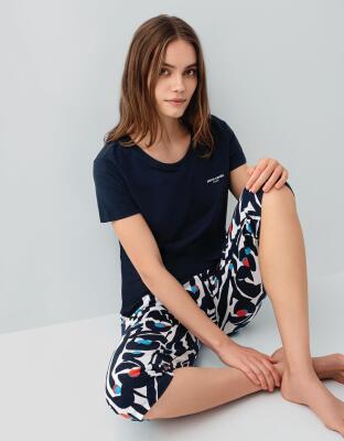 Pierre Cardin Cepli Kadın Kapri Pijama Takımı – %50 Pamuk %50 Modal, Kısa Kollu, Desenli Alt - 5