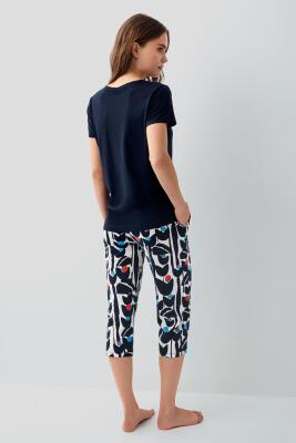 Pierre Cardin Cepli Kadın Kapri Pijama Takımı – %50 Pamuk %50 Modal, Kısa Kollu, Desenli Alt - 4