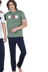 Pierre Cardin Cepli, Kısakol, Yazlık Erkek Pijama Takım, %100 Pamuk Yeşil